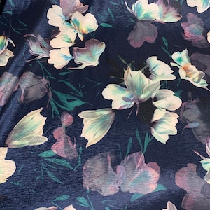 Midnight Magnolia Floral - Stretch Polyester Taffeta Fabric