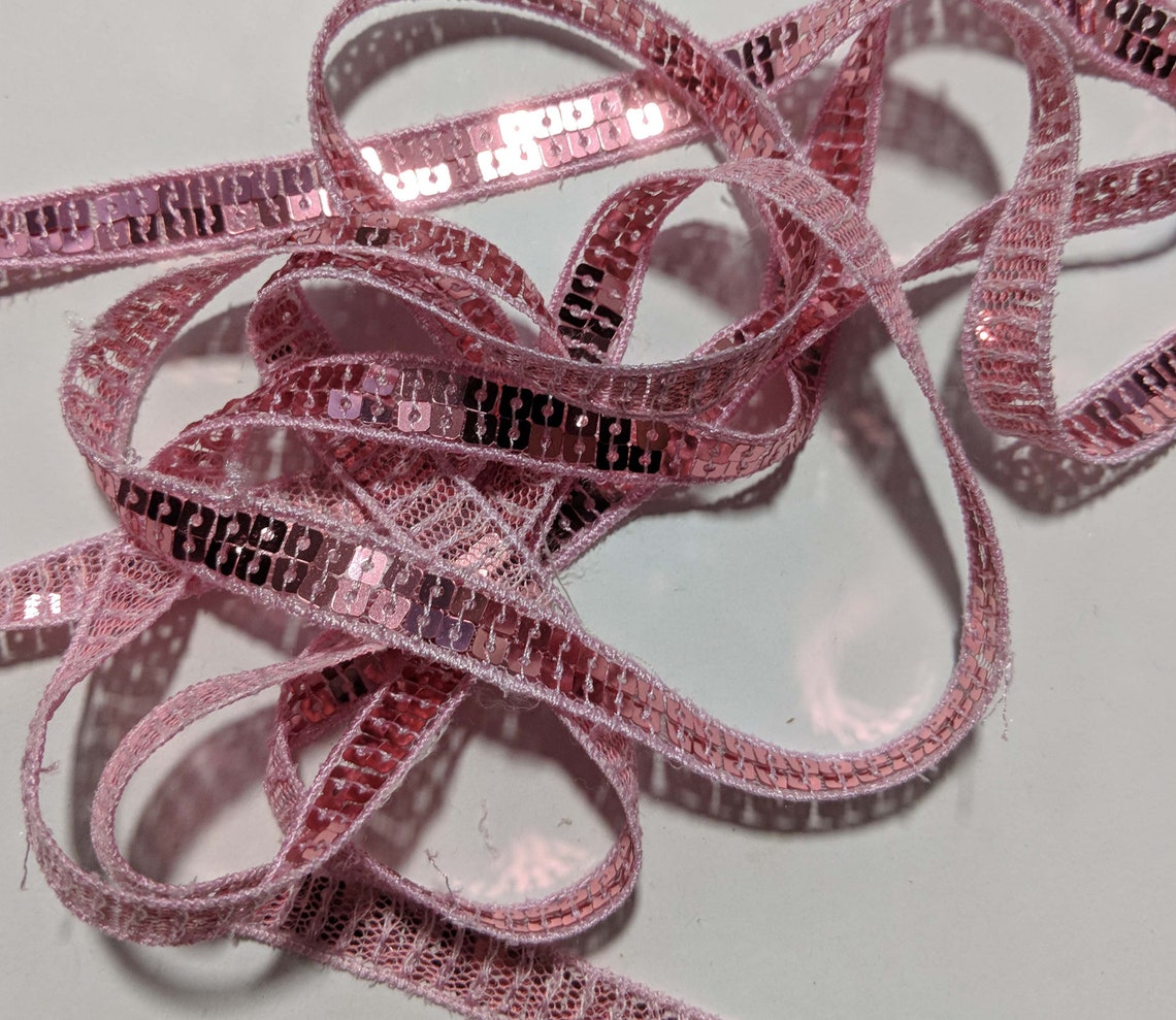 PINK French Metallic Double Row Sequin Ribbon (10mm/ 3/8