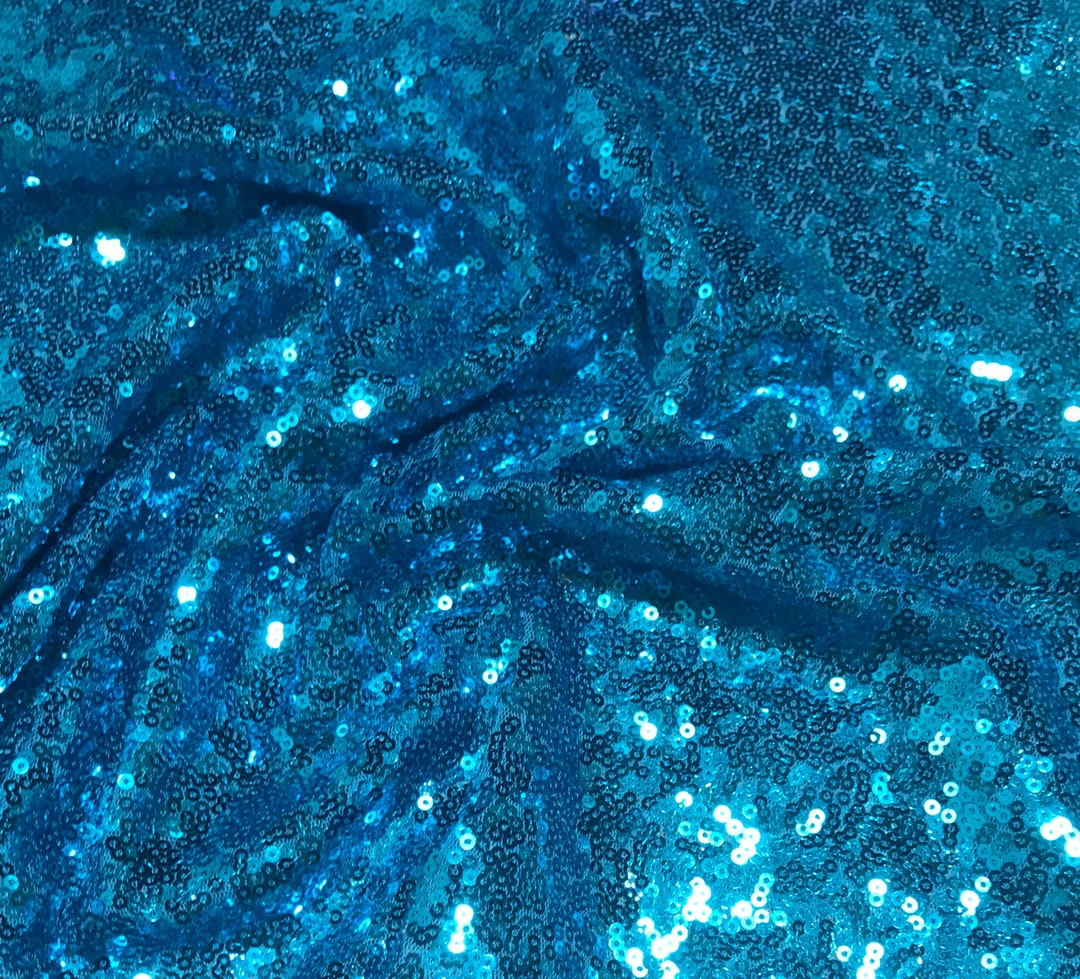 Teal Blue Sequin Spangle Sewn on Mesh Fabric - Etsy