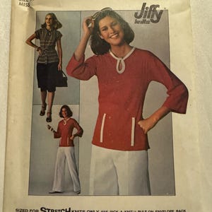 Vintage 1977 Simplicity 7874 Misses&#39; Jiffy Knit Skirt and Pullover Top Sewing Pattern Size 14 Uncut FF