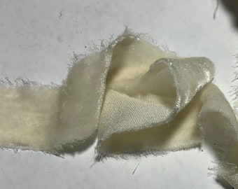 Hand Dyed Ivory Silk Velvet Ribbon ( 4 Widths to choose from)