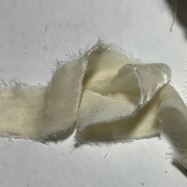 Hand Dyed Ivory Silk Velvet Ribbon ( 4 Widths to choose from)