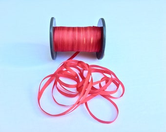 Mano teñida puesta de sol rojo naranja #39 pura seda bordado cinta 4mm 1/8" ancho Japón -3 yardas-