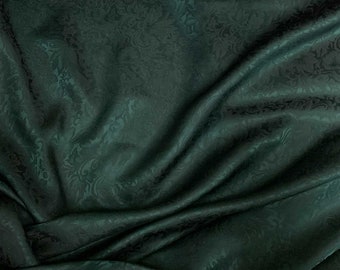 Forest Green Baroque Scroll - Silk Jacquard Fabric