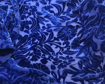 Sapphire Blue Floral - Hand Dyed Burnout Silk Velvet