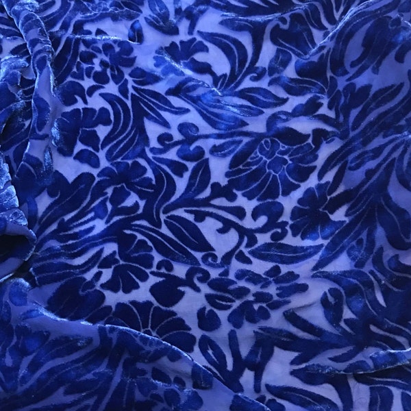 Sapphire Blue Floral - Hand Dyed Burnout Silk Velvet