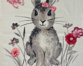 Pretty Bunnies & Flowers Panel 24"x45" - Riley Blake Cotton Fabric