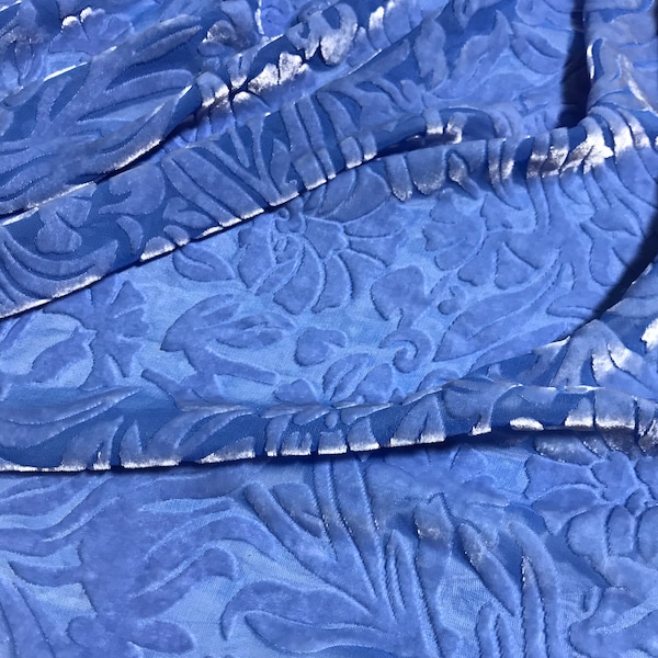 PERIWINKLE BLUE Floral Burnout Hand Dyed Silk Velvet Fabric