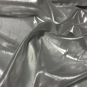 Silver on White Metallic Silk Lame Chiffon Fabric