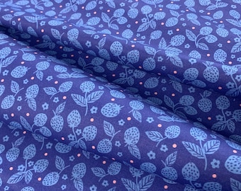 Dark Blue Strawberries - Berries & Blossoms - Paintbrush Studio Cotton Fabric