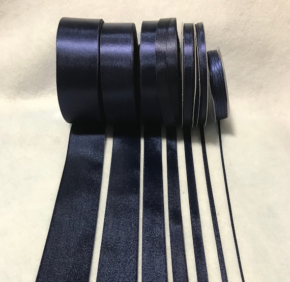 navy none - Navy Blue Double Sided Satin Ribbon - Made in France (7 Widths to choose from)