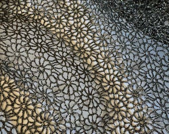 Black & Gold Small Floral - Schiffli Lace Fabric