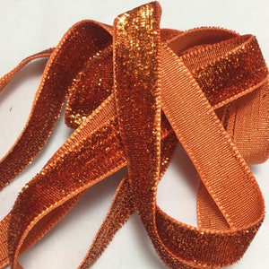 French VELVET Ribbon Lurex Metallic ORANGE by the yard 13mm 1/2 inch
