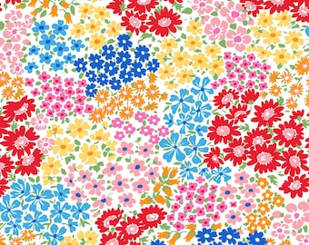 Vårblommor - Röd Rosa Orange Blå & Gul Blommig - Cosmo Japan Bomull Oxfordtyg