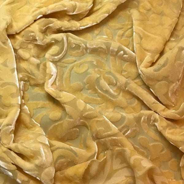 Golden Yellow Scroll - Hand Dyed Burnout Silk Velvet