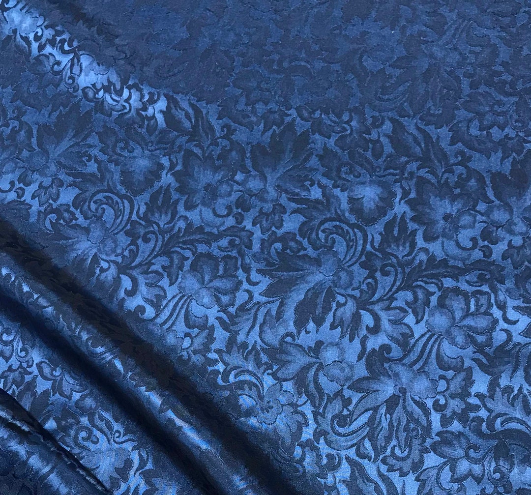 ダークブルーのバロックスクロール - シルクジャカード生地 - Etsy 日本 