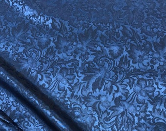 Dark Blue Baroque Scroll - Silk Jacquard Fabric