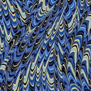 Marbled Butterfly Wings Blue & Metallic Gold - Kanvas Cotton Fabric