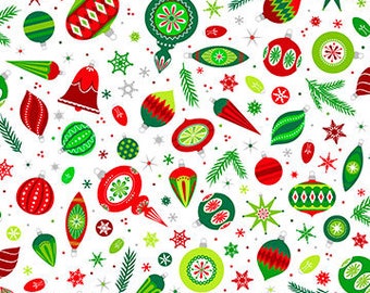 Baubles on White - Christmas Magic by Patrick Lose for Northcott Cotton Fabric