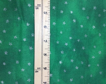 Green with Metallic Silver Stars - Blank Textiles - Cotton Fabric