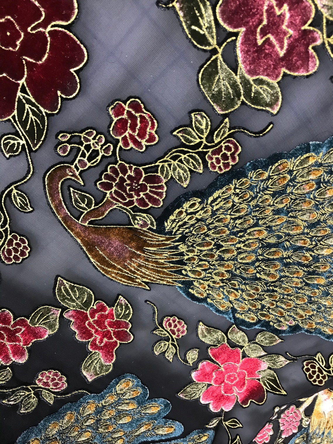 Peacocks Burnout Silk Velvet Fabric - Etsy