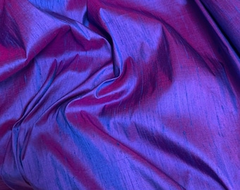 Bleu royal et rose vif - Tissu Dupioni 100 % soie