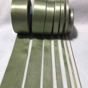 Sage Green Double Sided Satin Ribbon - Made in France (7 Widths to choose from)