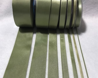 Sage Green Double Sided Satin Ribbon - Made in France (7 Widths to choose from)