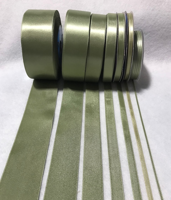 sage none - Sage Green Double Sided Satin Ribbon - Made in France (7 Widths to choose from)