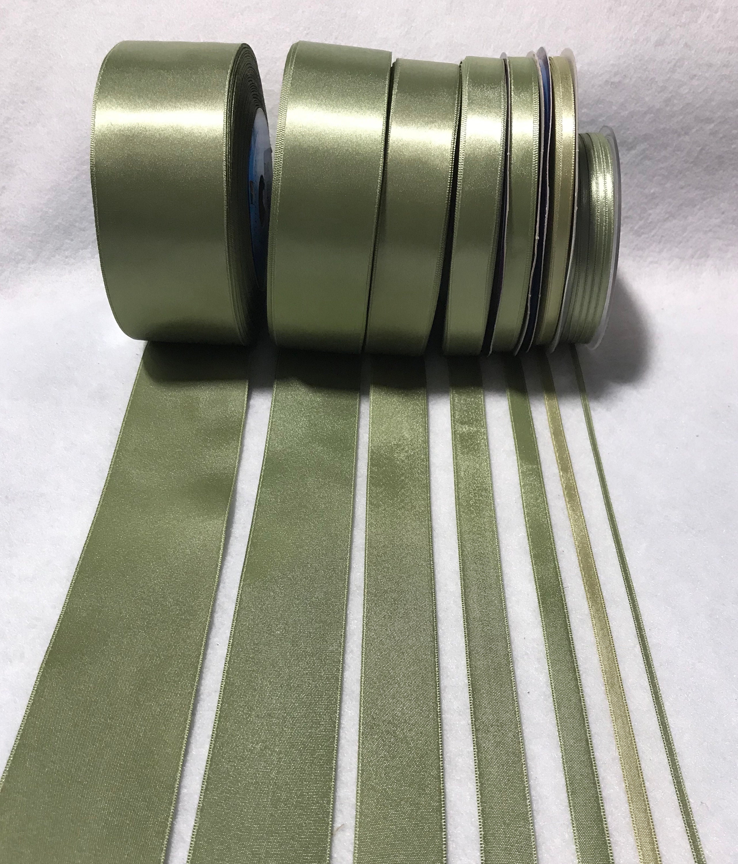 Sage Green Lightly-Wired Satin Ribbon • 1 • 1-1/2 • 2-3/4