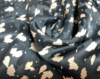13"x14" Black & White Jaguar Spots - 100% Silk Jacquard Fabric - Remnant Sale
