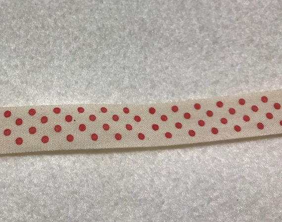 red none - Natural with Red Polka Dot 100% Cotton Ribbon Trim Made in France 9/16" wide