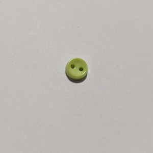 Puede incluir: Un botón de plástico verde claro con dos agujeros.