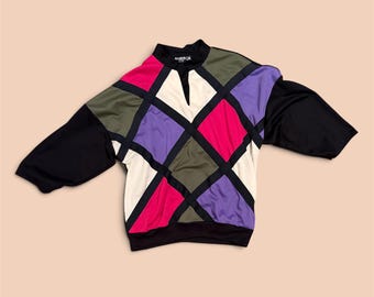 Blouse géométrique color block My Kinda Gal vintage années 80