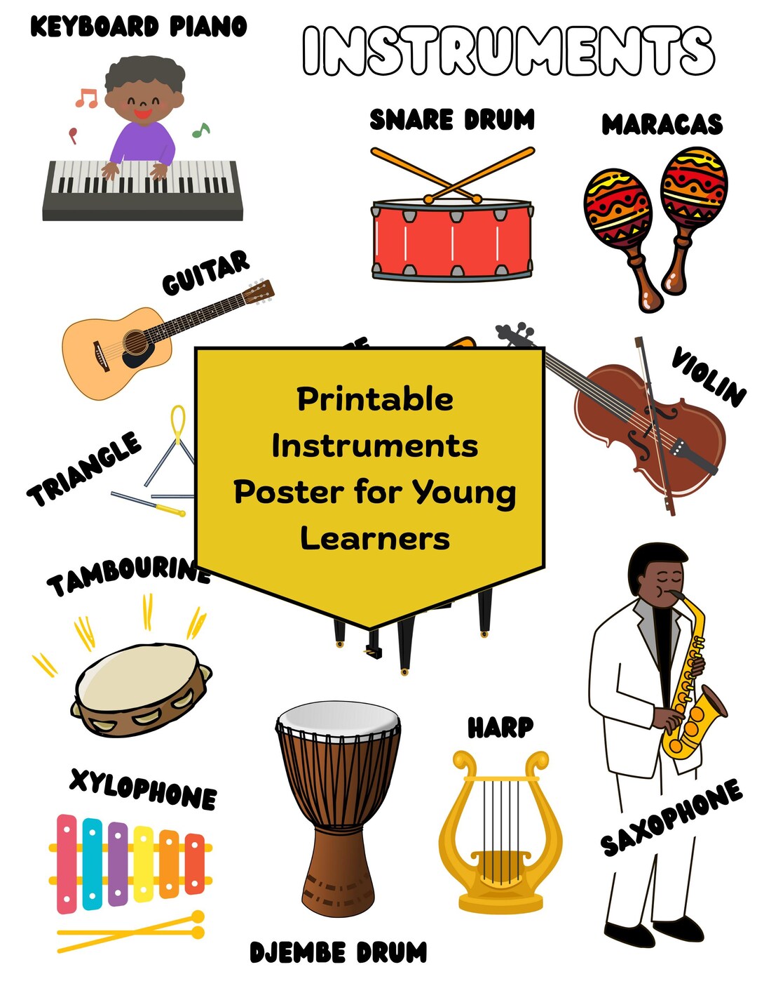 Printable 'instruments' Learning Poster for Young Learners - Etsy