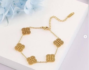 Four Leaf Clover Bracelet Stainless Steel Delicate Leaf Jewelry Anti Tarnish Casual Daily Wear Gift
