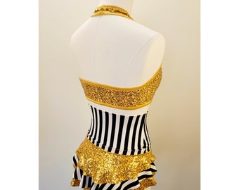 Sequin Halter and High Waist Ruffle Skirt Briefs, Aerial Performance Costume, made to order