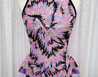 Bright Sequin Fireworks Aerial Bodysuit, size XS