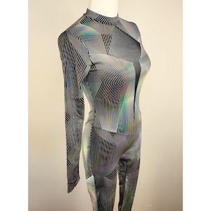 Techno Holographic Unitard with Mesh Cut Out, made to order