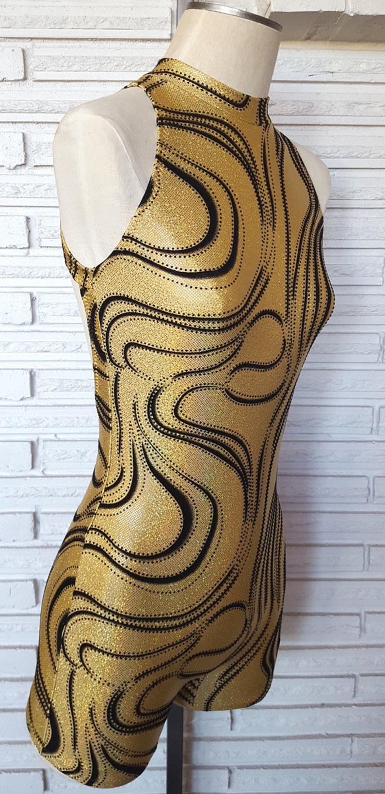 made to order Gold Holographic and Black Velvet Open Back Costume