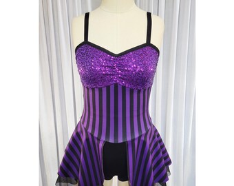 Purple and Black Stripe Bustle Leotard, Optional Opera Shrug, made to order