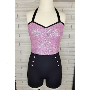 Mauve Sequin Halter Top with High Waist Shorts, size large