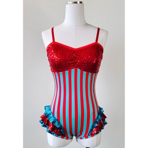 Circus Costume in Red and Turquoise Stripes, made to order