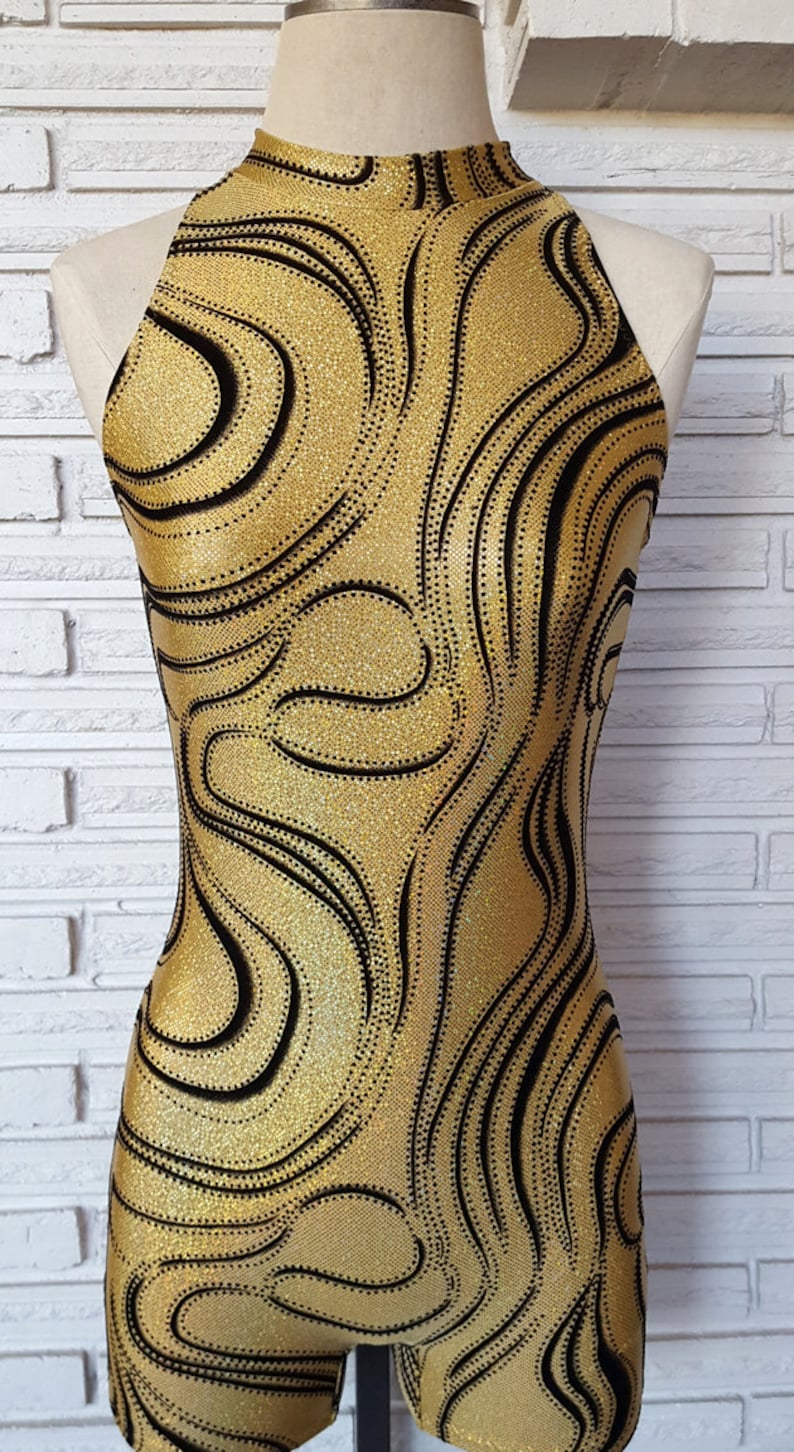 made to order Gold Holographic and Black Velvet Open Back Costume