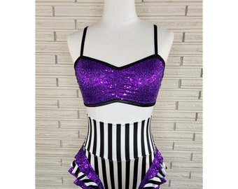 Sequin Sweetheart Top and Striped High Waist Skirted Briefs, Aerial Costume, made to order