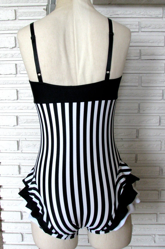 Vertical Stripe Aerial Costume, Black and White Leotard Bodysuit