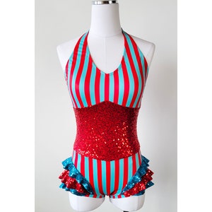 Aerial Costume in Red and Turquoise Stripes, made to order