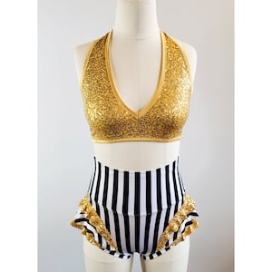Gold Sequin Halter and High Waist Briefs, Aerial Costume, made to order