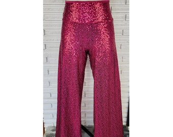 Burgundy High Waist Sequin Wide Leg Pants, size medium