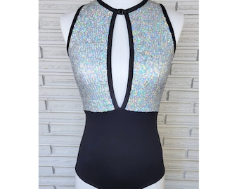 Silver Holographic Sequin Open Front Costume, size Medium